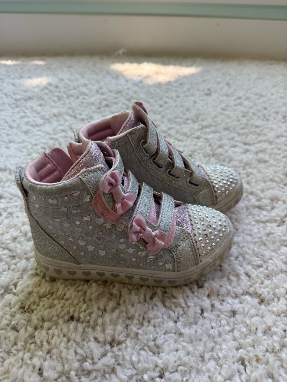 Skechers twinkle toes Silver Glitter High-Top Sneakers with Pink Accents